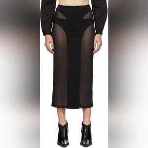 DION LEE Black Powertulle Sheer Panel Contour Midi Skirt